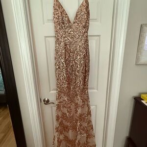Jovani Rose Gold Sequin Plunge Gown for Weddings or Formal events. Worn once.